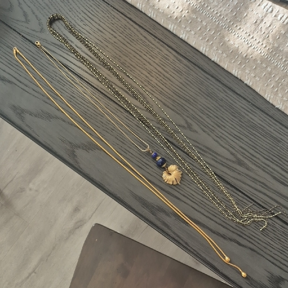 Gold and Blue Beaded Necklace Set